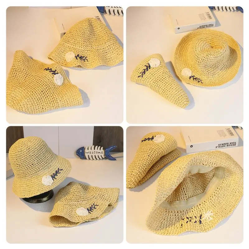 

Foldable Straw Hat Summer Sunscreen Wide Brim Fisherman Cap Outdoor Visor Sunhat X7XC