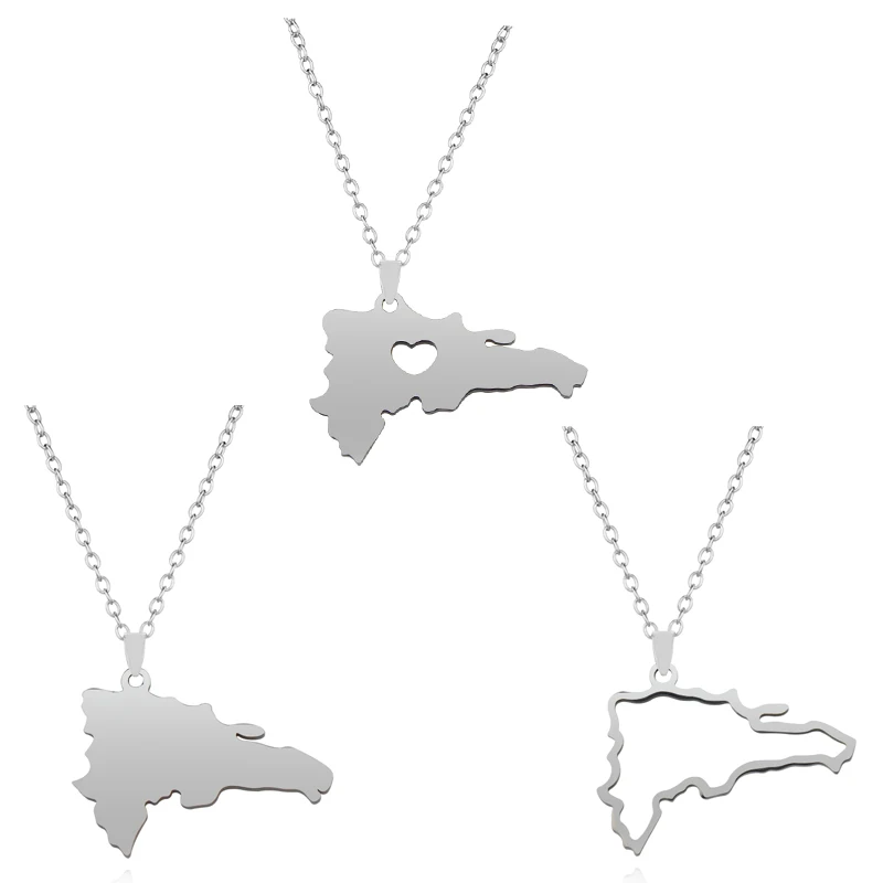 

Stainless Steel Hollow Heart Dominican Republic Map Pendant Necklace I Love Dominica Chain Jewelry Patriotism Gift