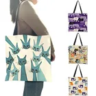 Повседневная портативная женская сумка для девушек, модная дизайнерская Экологически чистая льняная сумочка на плечо с мультяшным принтом котенка