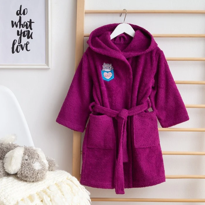 Халат махровый детский Мяу размер 32 цвет фиолетовый с AIRO | Мать и ребенок