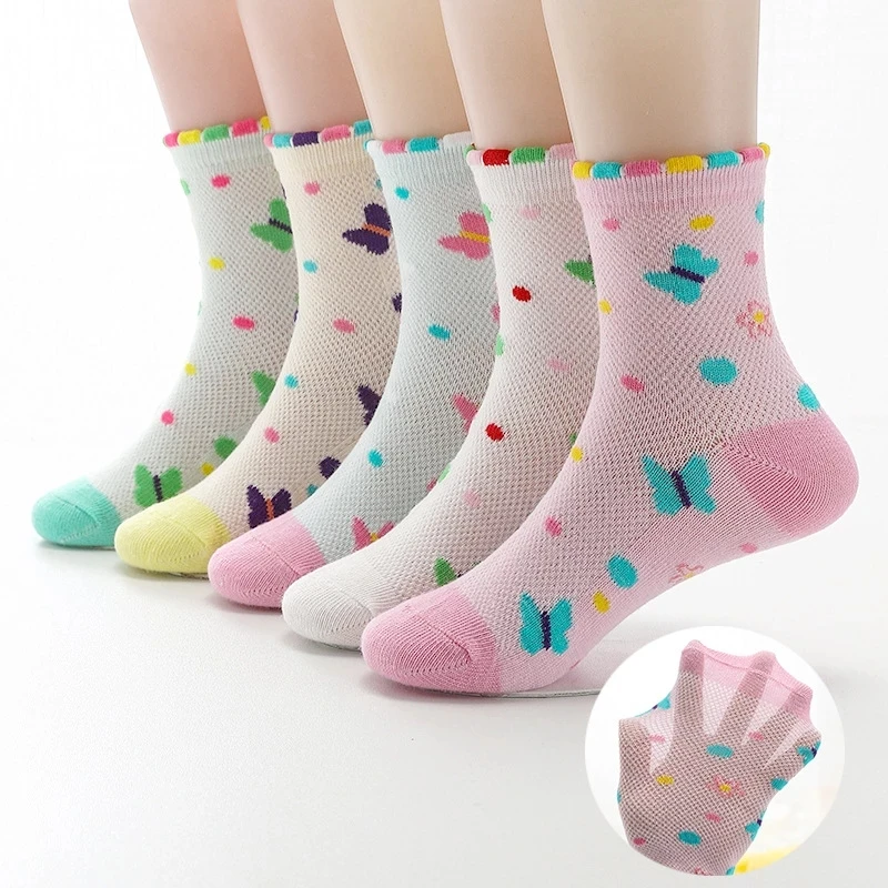 

5 Pairs Spring Summer Cotton Lace Girls Socks Mesh Fashion Children's Socks For Girls 2-12 Year
