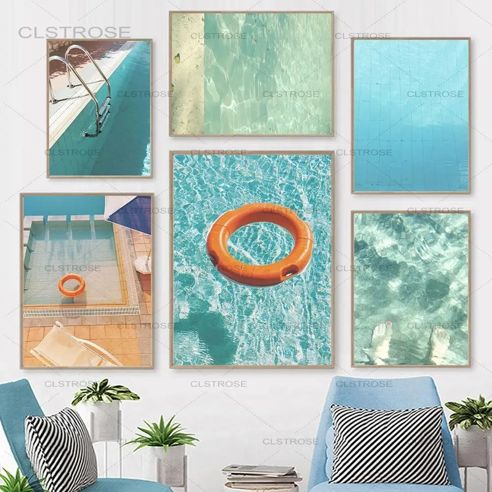 

Summer Swimming Pool Canvas Painting Nordic Landscape Posters and Prints Modern Minimalist Wall Art Pictures for Bedroom Decor