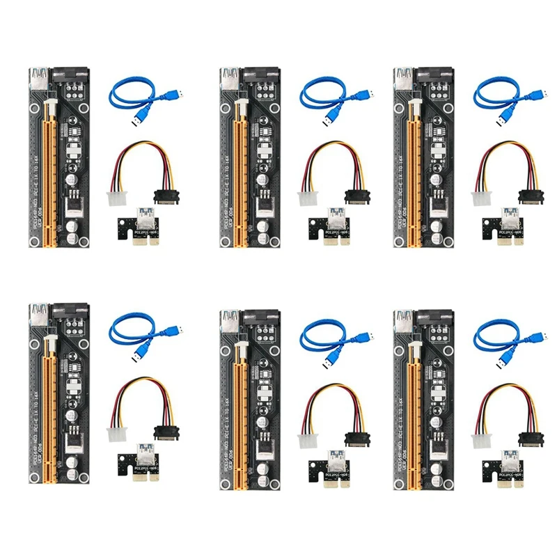 PCI E для Bitcoin Litecoin ETH монета 6 PCS 16X 8X 4X 1X приведенный в действие Райзер адаптера Pin