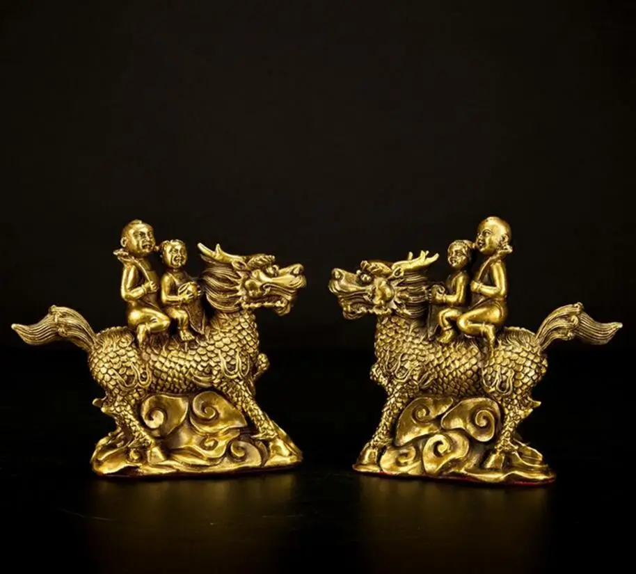 Медная Статуя Пара кукол Yuanbao подарки Qilin украшения для спальни | Дом и сад