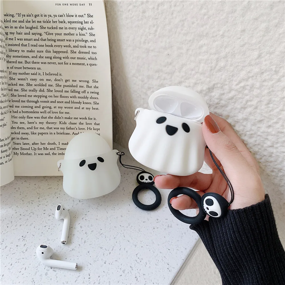 Черный белый цвет призрак силиконовый чехол для Airpods Apple палец ремешок