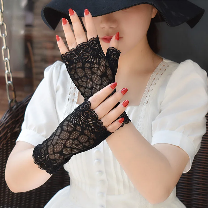 

Fingerless Gloves Women Dance Sexy Lace Gloves Ladies Half Finger Fishnet Gloves Heated Mesh Mitten