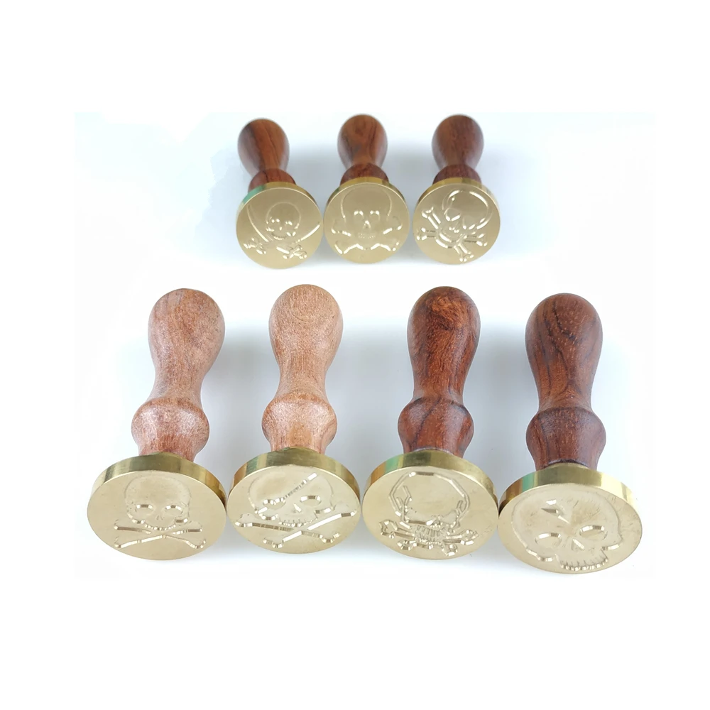 Деревянная ручка латунный металлический штамп для запечатывания черепа дизайн 3