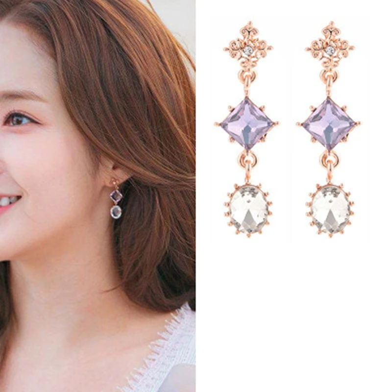 Новые фиолетовые серьги Пак мин молодая звезда Стиль в корейском и рыцарском