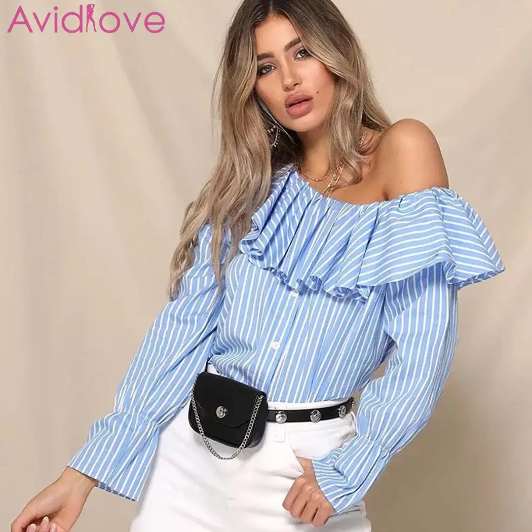 Женская Повседневная рубашка с вырезом лодочкой длинным рукавом оборками и