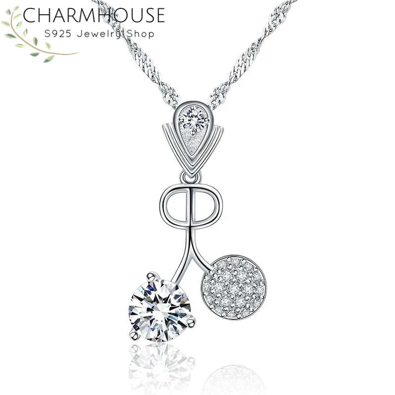 Charmhouse Твердые серебряные ожерелья для женщин циркония вишня кулон ожерелье