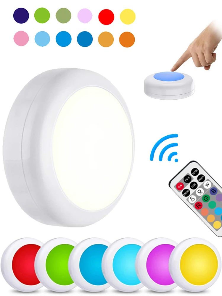 

New Wireless LED Under Cabinet Light RGB 12 Colors Touch Dimmable Night Puck Lamp Stair Hallway Kitchen Cupboard Wardrobe