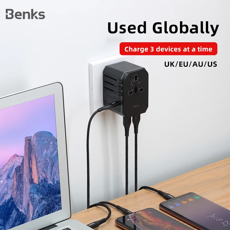 Адаптер Benks PD для быстрой зарядки 18 Вт с 2 USB портами|Зарядные устройства