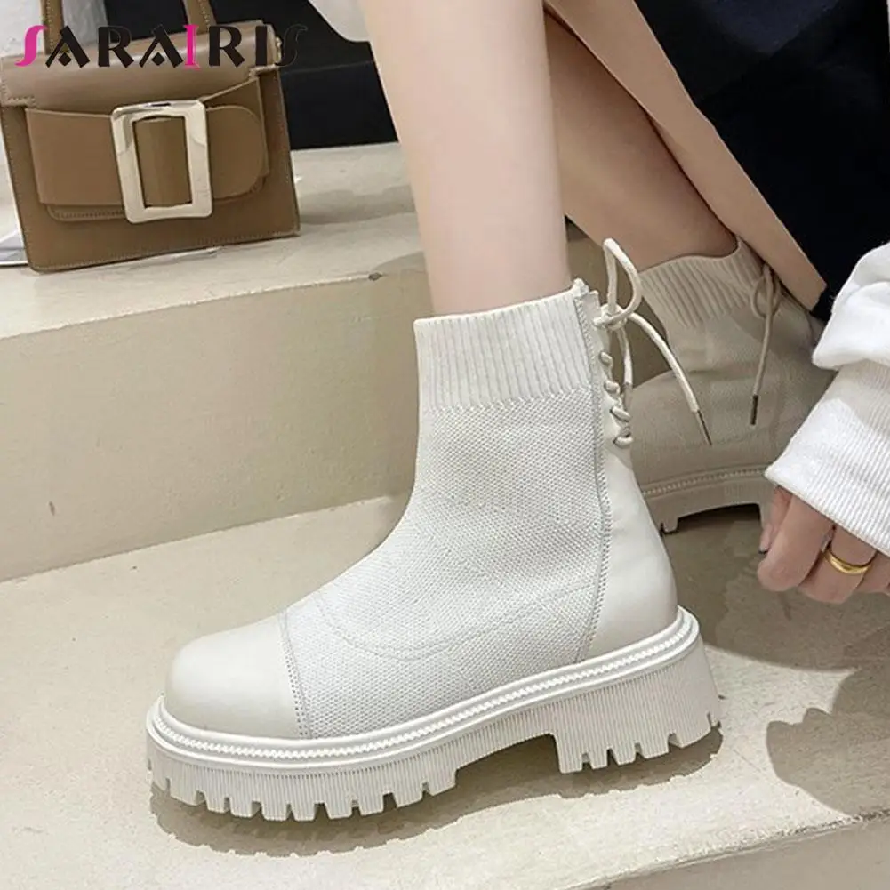 

Брендовые Новые Модные осенние ботильоны для женщин на платформе и массивном каблуке, женские короткие ботинки-носки, повседневная элегант...