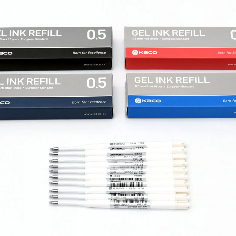 Kaco 10pcs/box G2 Refill European Standard 0.5mm Black Red Blue Dark-blue ink Refills for Retractable Gel Pens Office Support