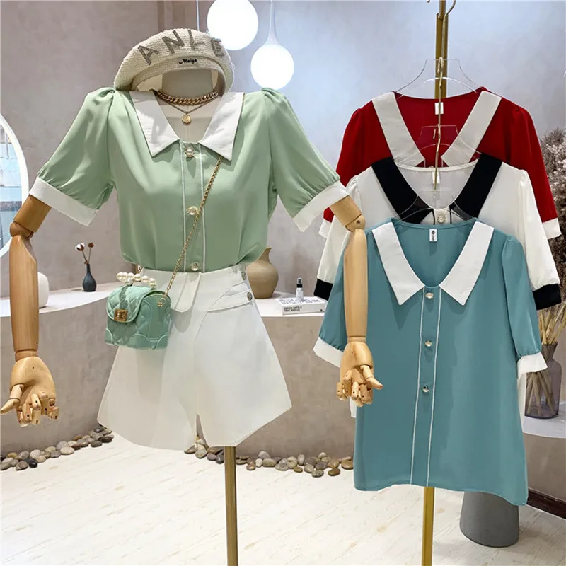 

Niche Design New Women's Clothing Summer 2021 Fashion Design Sense Short Sleeve Chiffon Shirt Thin Loose Top