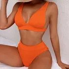 Бикини пуш-ап женское однотонное с V-образным вырезом и высокой талией