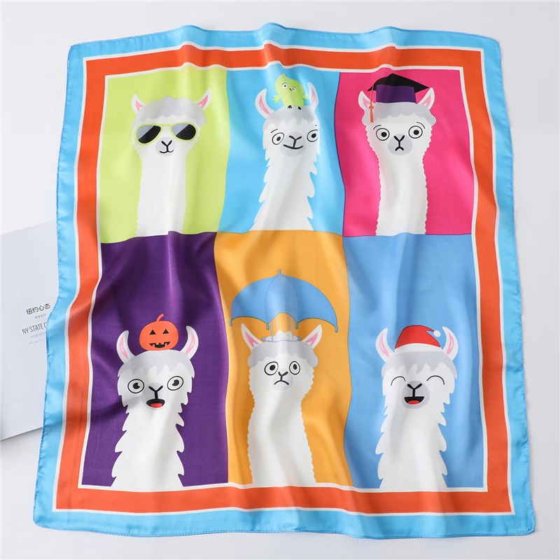 2021 Новый мультяшный Шелковый квадратный шарф женская модная Бандана шейный