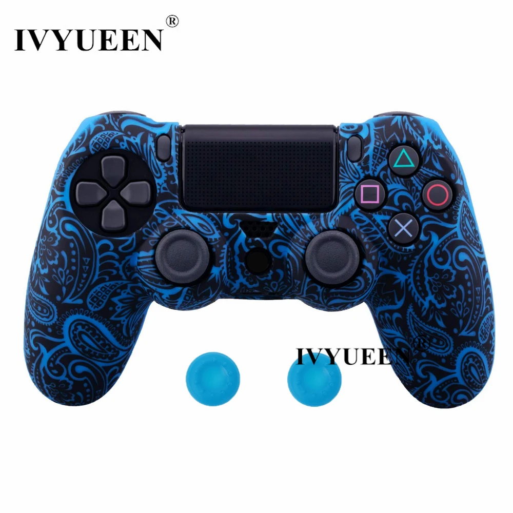IVYUEEN для sony Dualshock 4 PS4 DS4 Slim Pro контроллер силиконовый камуфляжный чехол защитная кожа+ ручка для большого пальца колпачки для Play Station 4 - Цвет: Blue Leaf