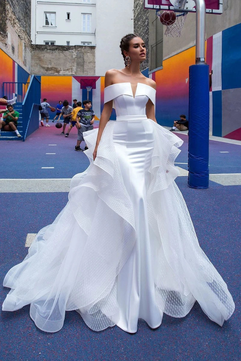 Vivian's Bridal, хит, светоотражающее атласное свадебное платье, сексуальное, без бретелек, с открытыми плечами, со съемным шлейфом, Русалка, свадебное платье