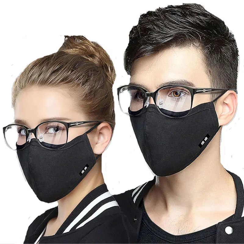 

Корейская хлопковая маска для лица против пыли от гриппа, маска, респиратор с фильтром из активированного угля, черная PM2.5 маска на рот