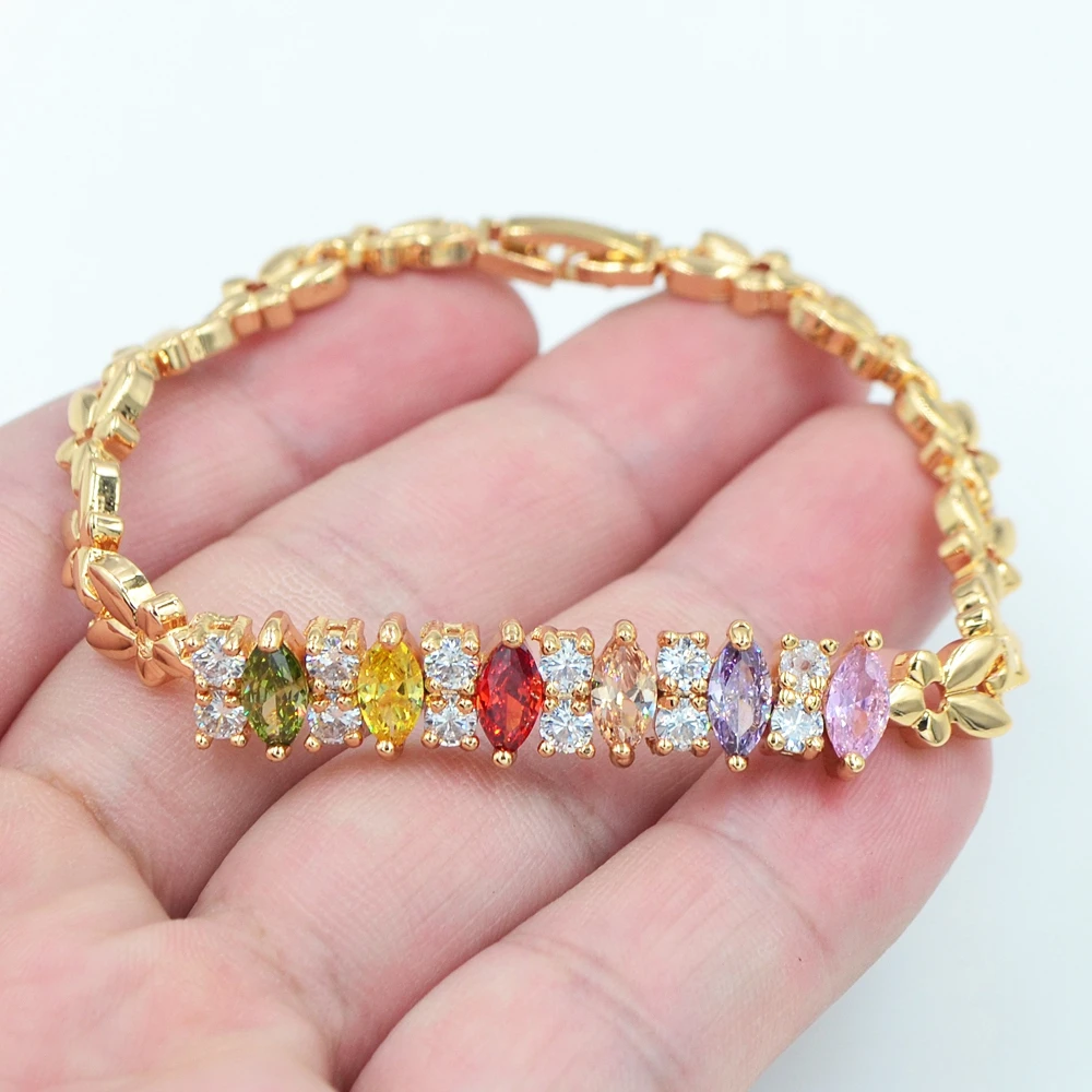 Золотой цвет AAA + кубический цирконий Модные женские цветные маркизы CZ Шарм