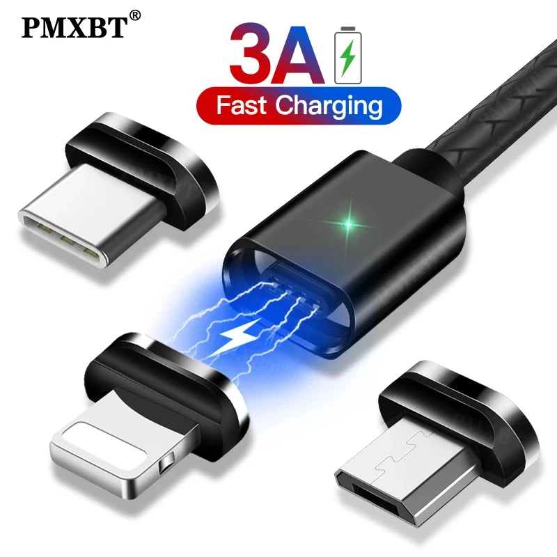 

LED Magnetic Charger Cable Micro USB Type C For IPhone 12 11 Pro Samsung Xiaomi mi 11 Mobile Phone USB C Fast Charging Data Cord