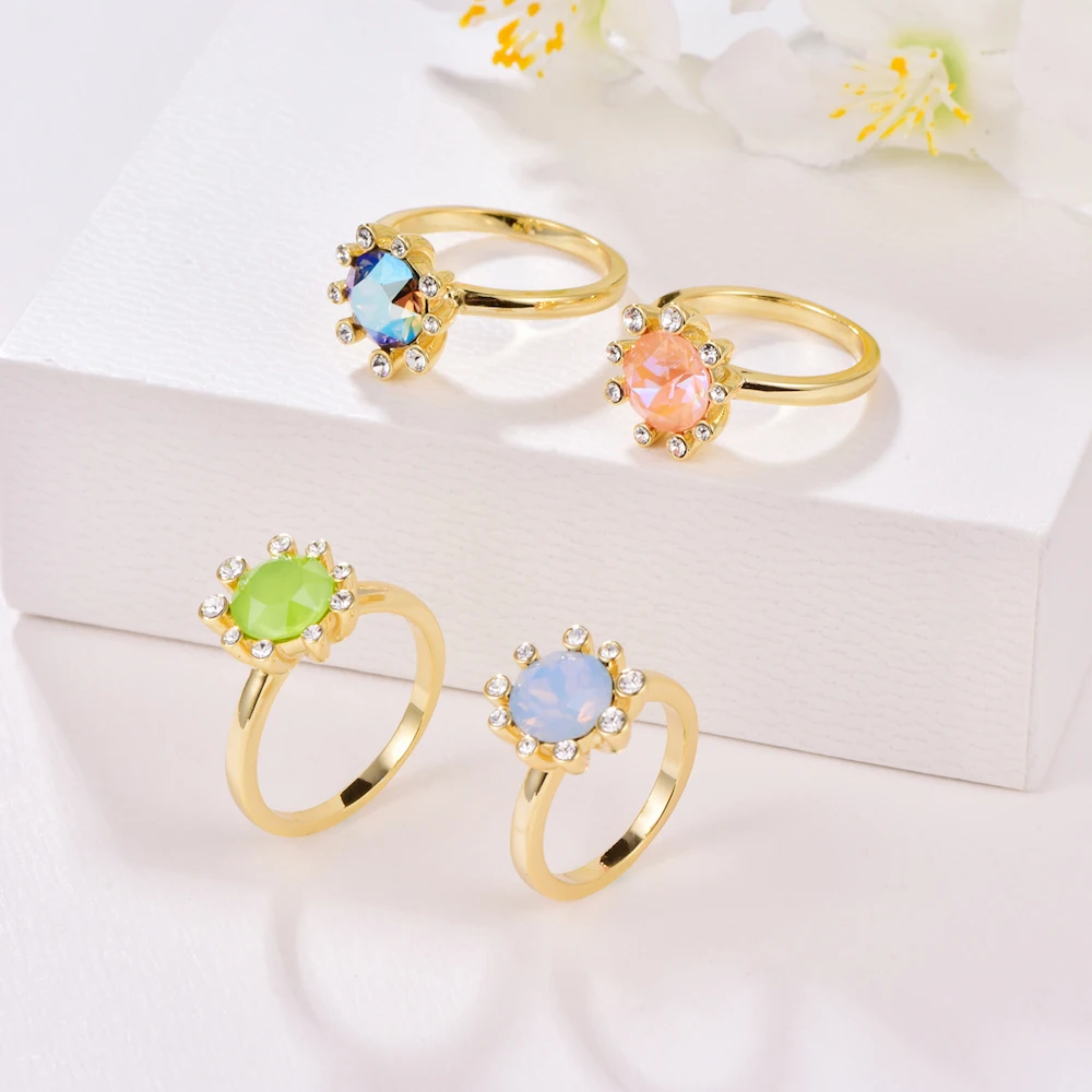 Кристаллы от Swarovski Glod цветные кольца Цветы для женщин элегантное кольцо Новая мода Роскошные женские кольца Свадебные украшения