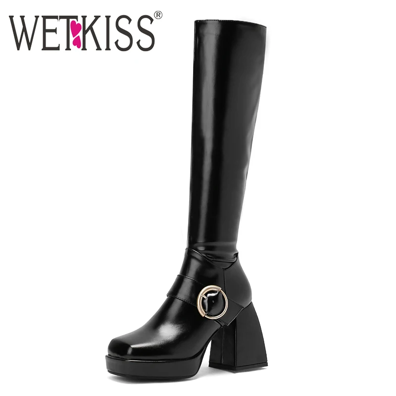 

Женские сапоги на платформе и толстом каблуке, с молнией сбоку