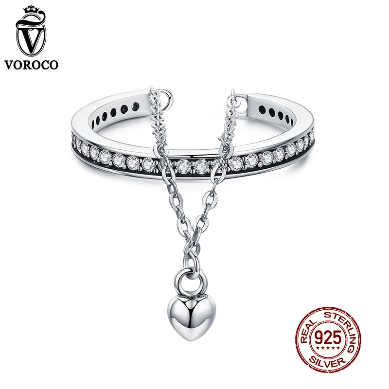 VOROCO 100% 925 пробы серебро Роскошные CZ кольца специальные любимое сердце болтаются
