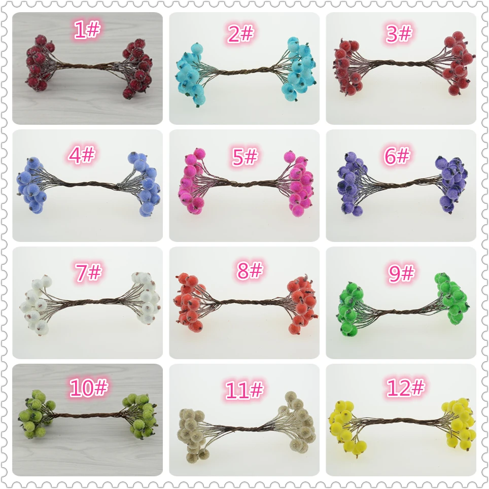 

40pcs Mini Christmas Frosted Artificial Berry Vivid Red Holly Berries Christmas Tree Decorative Double Heads Artificial Flowers