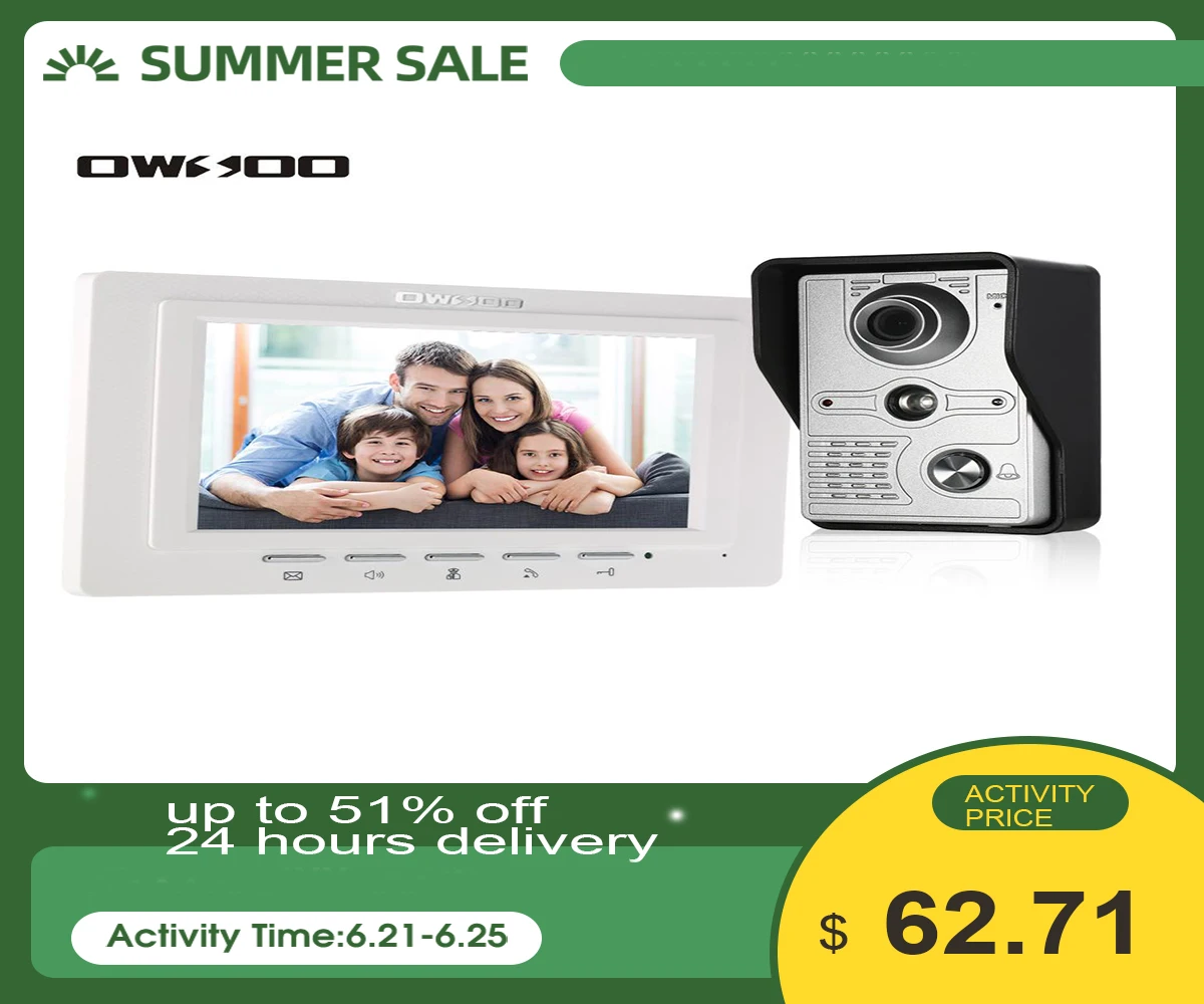 7 дюймовый проводной видео дверной звонок внутренний монитор с IR CUT непромокаемая