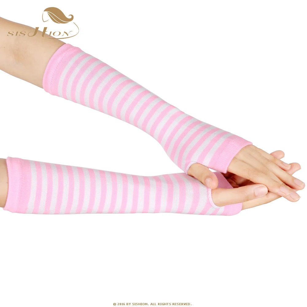 Женские трикотажные перчатки без пальцев SISHION мягкие полосатые налокотники с