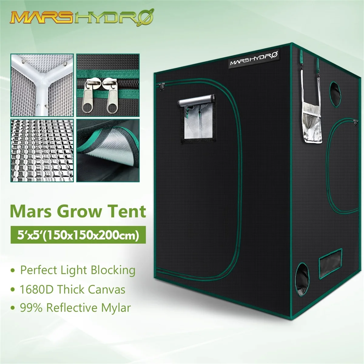Mars Hydro 150X150X200cm Grow Tent 1680D Waterproof Non-toxic Reflective Material for Indoor Growing System Room Garden