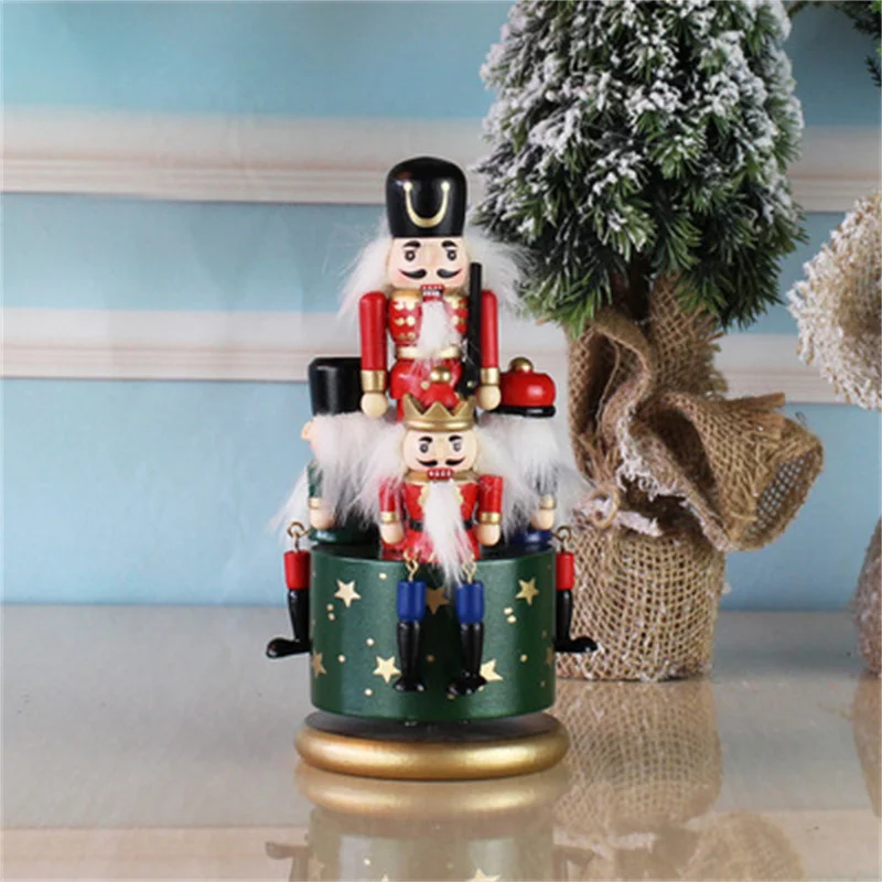 

European-style Hand-painted 23CM Nutcracker Rotating Music Box Handicraft Ornaments Home Wooden Music Box