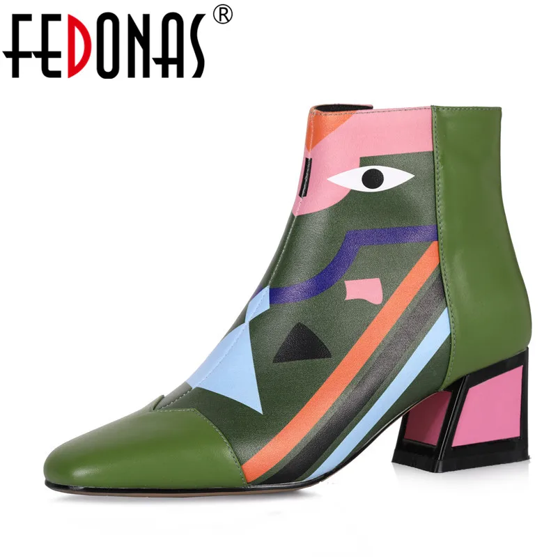 FEDONAS/; модные брендовые женские ботильоны; теплая женская обувь на высоком каблуке; женские вечерние туфли-лодочки для танцев; классические ботинки из натуральной кожи