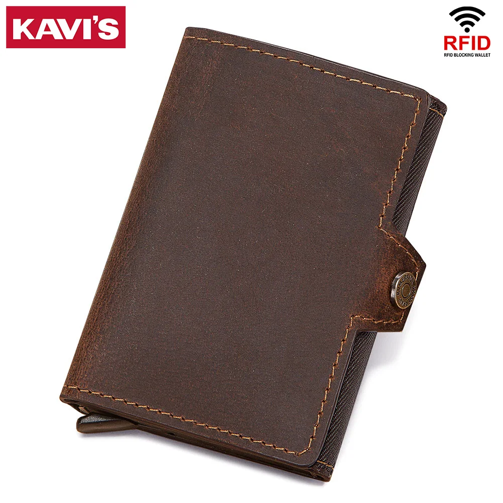 

KAVIS 2021 Rfid Blocking Protection Men id Credit Card Holder Wallet Leather Metal Aluminum Box Business Bank Card Case Hasp New