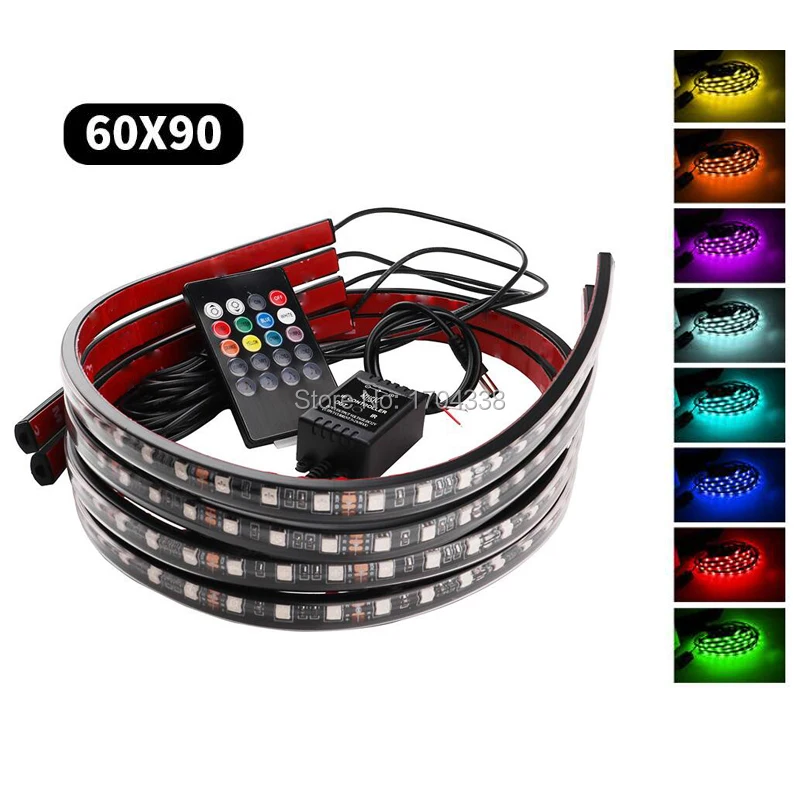 4x DC12V IP68 RGB 5050 SMD музыка дистанционное управление RGB Светодиодная лента под Автомобильная трубка подсвечивающая система нижнего тела