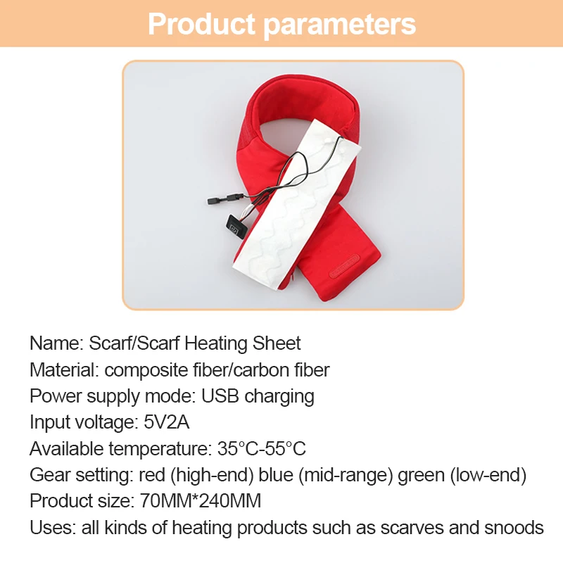 

USB Electric Heating Pads 3 Gear Adjustable Carbon Fiber Heated Clothes Sheet Winter Self-heated Scarf Washable
