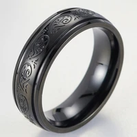 luxury viking black carving pattern fashion knuckles emo ring stainless steel wedding rings for women large