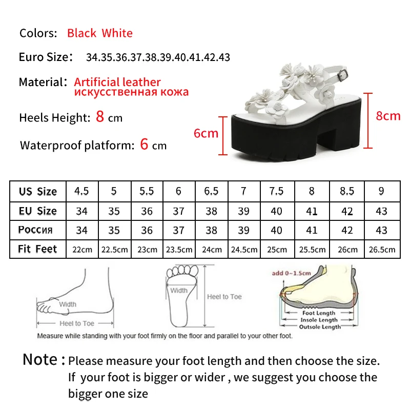 

PRETO BRANCO Large Size Women's Shoes Summer Fashion Platform High Heels Thick Round Toe Buckle Flower Female Sandals CWF