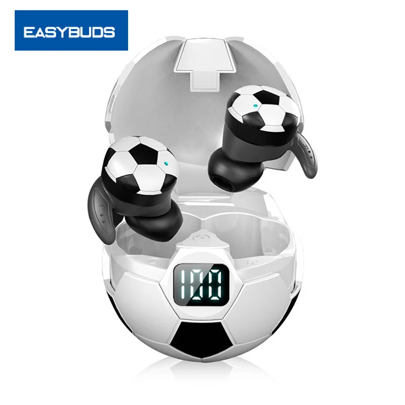 

EASYBUDS TWS Creative Football Semi In Ear Headsets Waterproof Earphones With Digital Display Charging Box Sport Earphones BT5.1