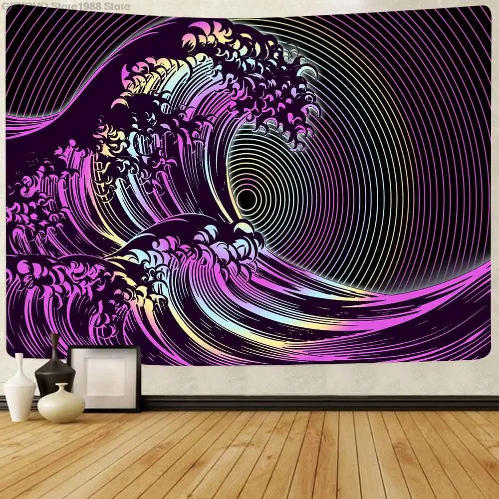 

Simsant Trippy Pilz Tapisserie Große Ozean Welle Kanagawa Wand Hängen Wandteppiche für Wohnzimmer Schlafzimmer Wohnkultur