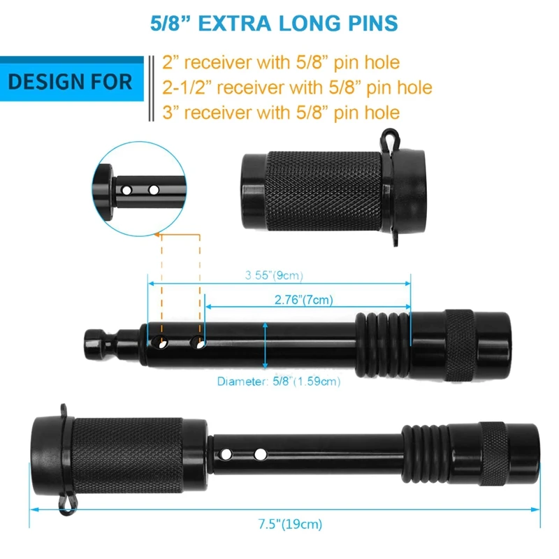 5/8 inch Extra Long Heavy Duty Trailer Hitch Locking Pin Set Receiver Lock with Anti-Rattle Keys Rubber Cap for Class II | Автомобили и