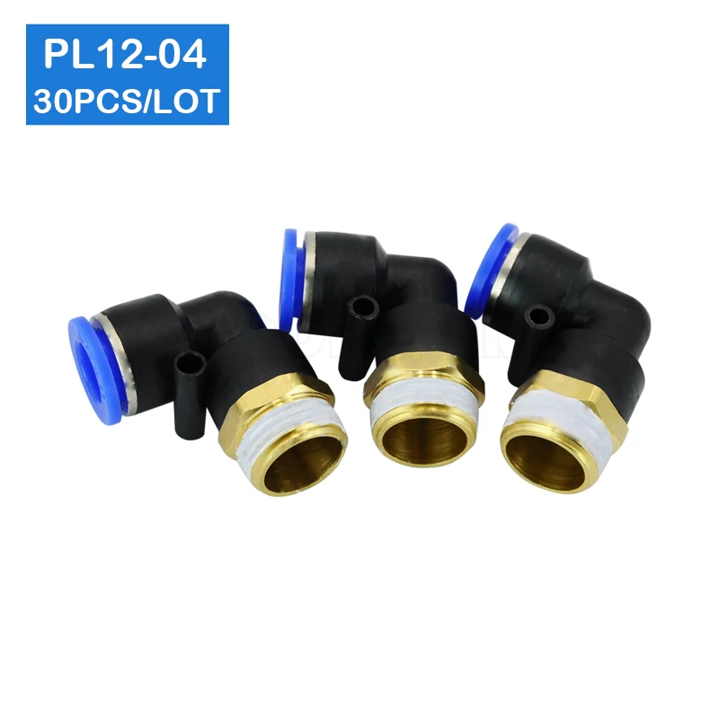 

HIGH QUALITY 30 Pcs of PL12-04 L Shaped PT 1/2" Male Threaded to 12mm Tubing Pneumatic Quick Fitting