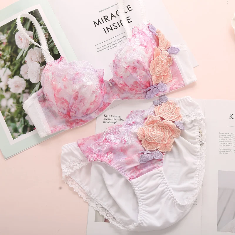 Японский Летний Тонкий кружевной роскошный бюстгальтер с вышивкой сексуальный