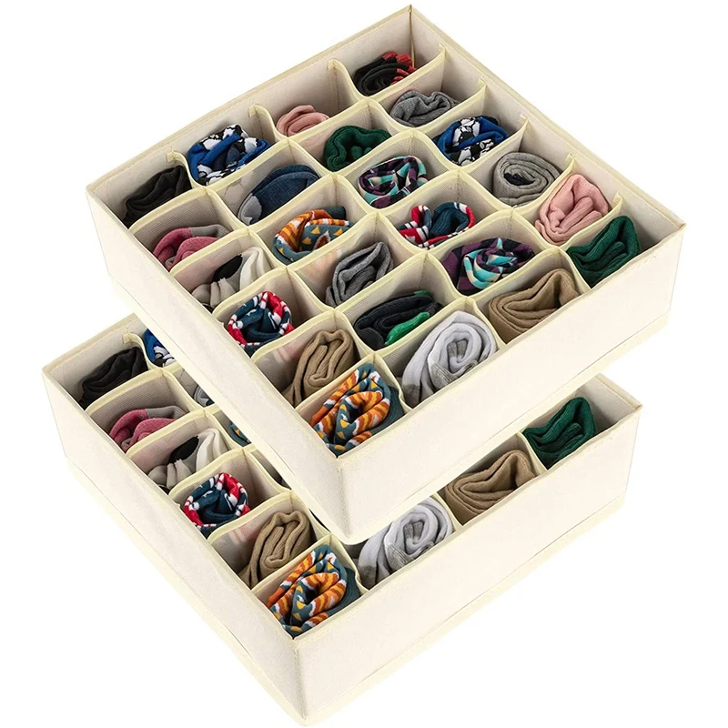 

2 Pcs Socks Drawer Storage Divider Underwear Storage Box, 24 Compartments Foldable Wardrobe Storage Box