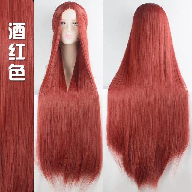 MUMUPI Cos Wig Blonde Blue Red Pink Grey Purple Hair for Party 100CM Long Straight Synthetic cosplay Wigs for Women - Color: #35