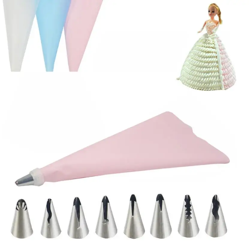 

10Pcs/Set Skirt Lace Cake Decorating Tips Tool With Cream Bag Stainless Steel Pastry Icing Piping Nozzles Confectionery DIY Bake