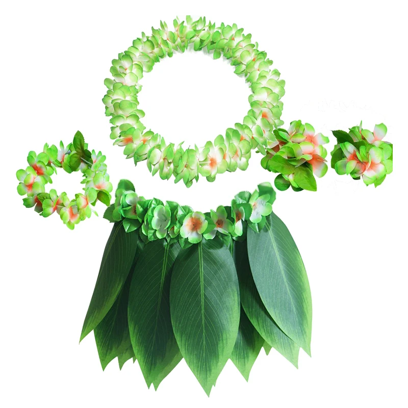 Carnival Party Leaf Hula Skirt Tropical Hawaii Grass With Flower Leis Garland | Тематическая одежда и униформа