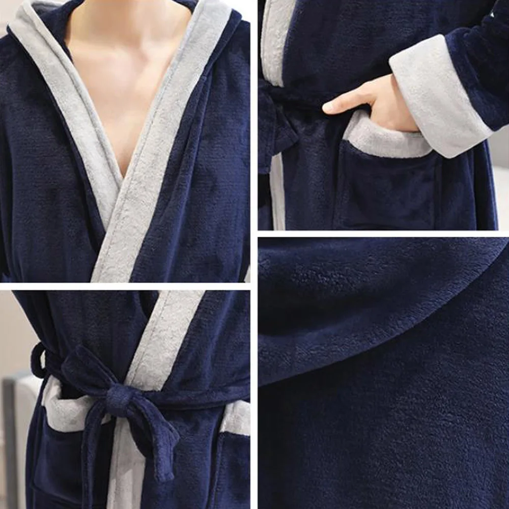 

Winter Flannel Robes Men Thick Hooded Dressing Gown Arab Long Loose Winter Bathrobe Men Night Sleepwear Kimono Bath Robe Pajamas